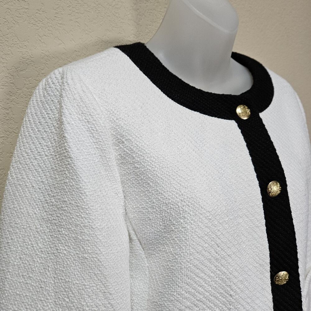 J.Crew Tweed Lady Jacket Womens 12 Black White Preppy Blazer Gold Crested Button - Picture 8 of 16